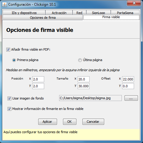 Opciones de firma visible de Clicksign