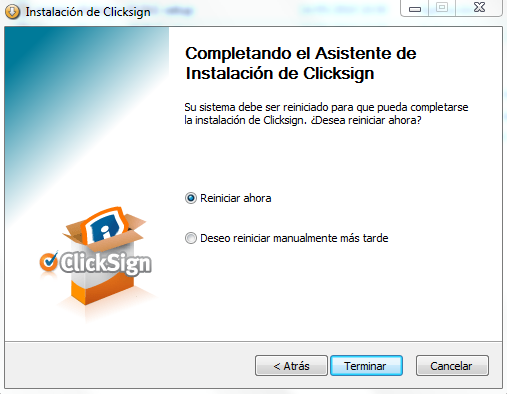 Reinicio del sistema después de instalar Clicksign para firmar electrónicamente documentos