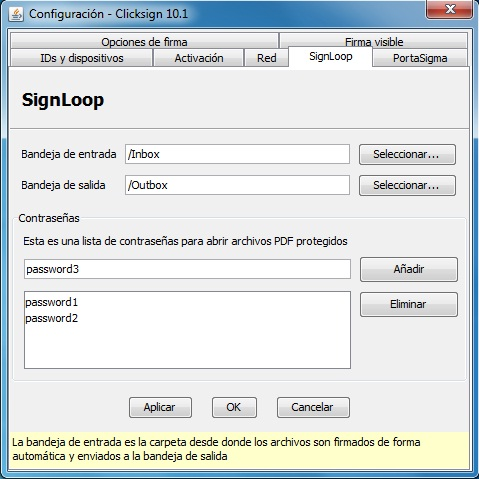 Configuración de as opciones de de SignLoop