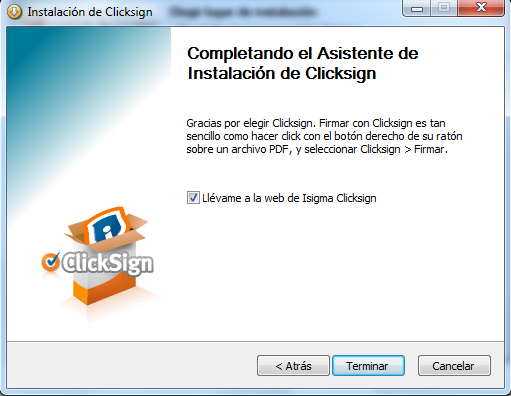Final del proceso de instalación de Clicksign, software de firma y factura electrónica