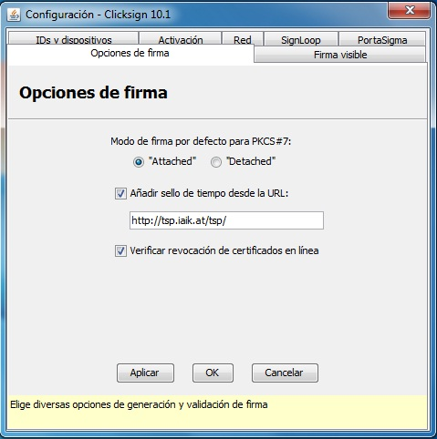 Opciones de firma digital